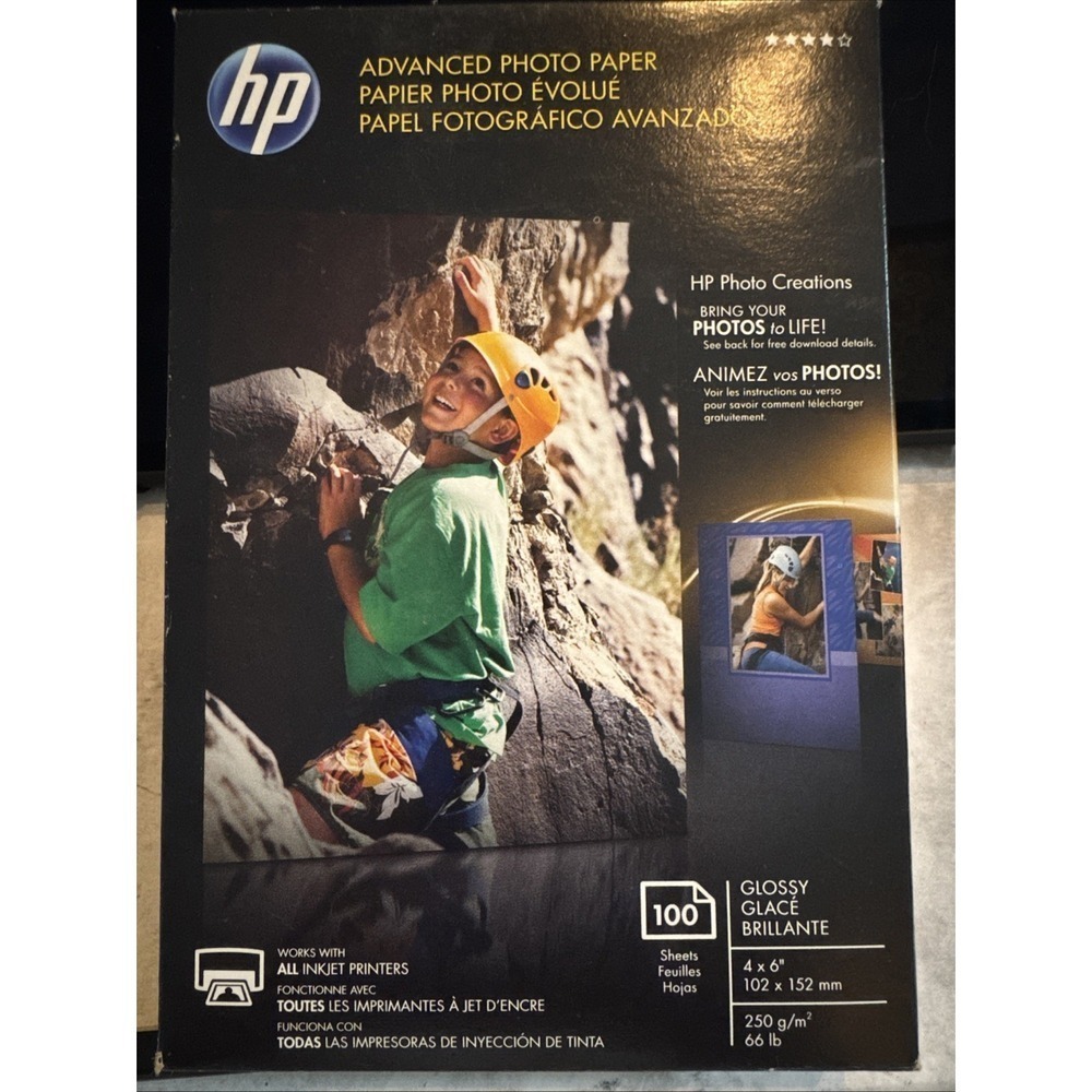 HP Advanced Glossy 4x6 Photo Paper ~ 100 Pack ~For‎ Inkjets ~ Q6638A New Sealed